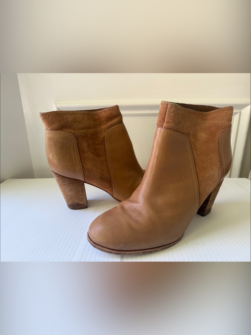 kate spade Tan Leather & Suede Ankle Booties